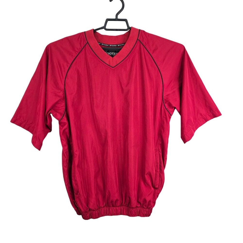 Mens Red FootJoy Pullover Windshirt Short Sleeve V Neck Polyester Size M